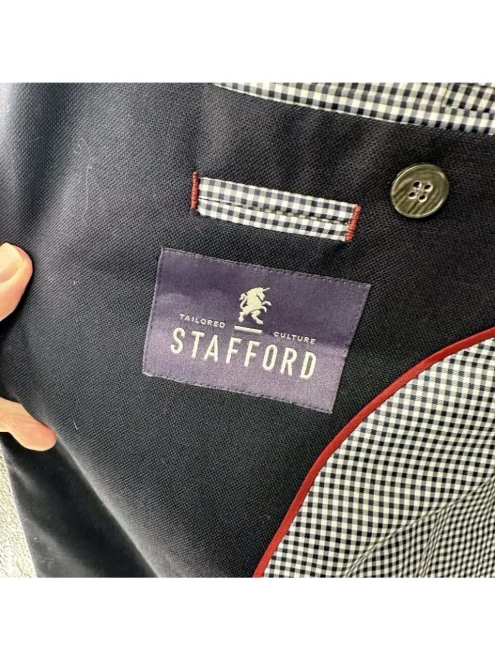 STAFFORD jacket blazer navy blue 48L 100% wool business casual gold buttons